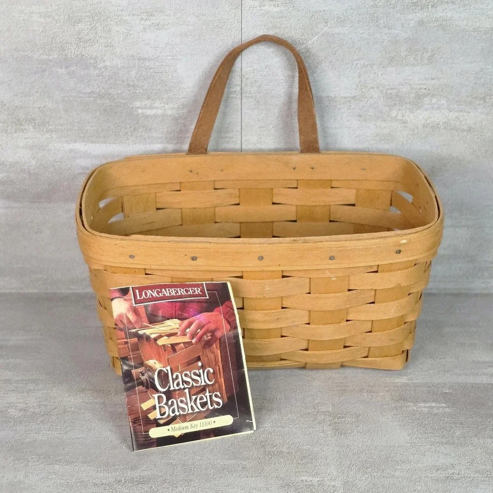 Longaberger Hanging Basket Leather Handle Wall Medium - Signed-9